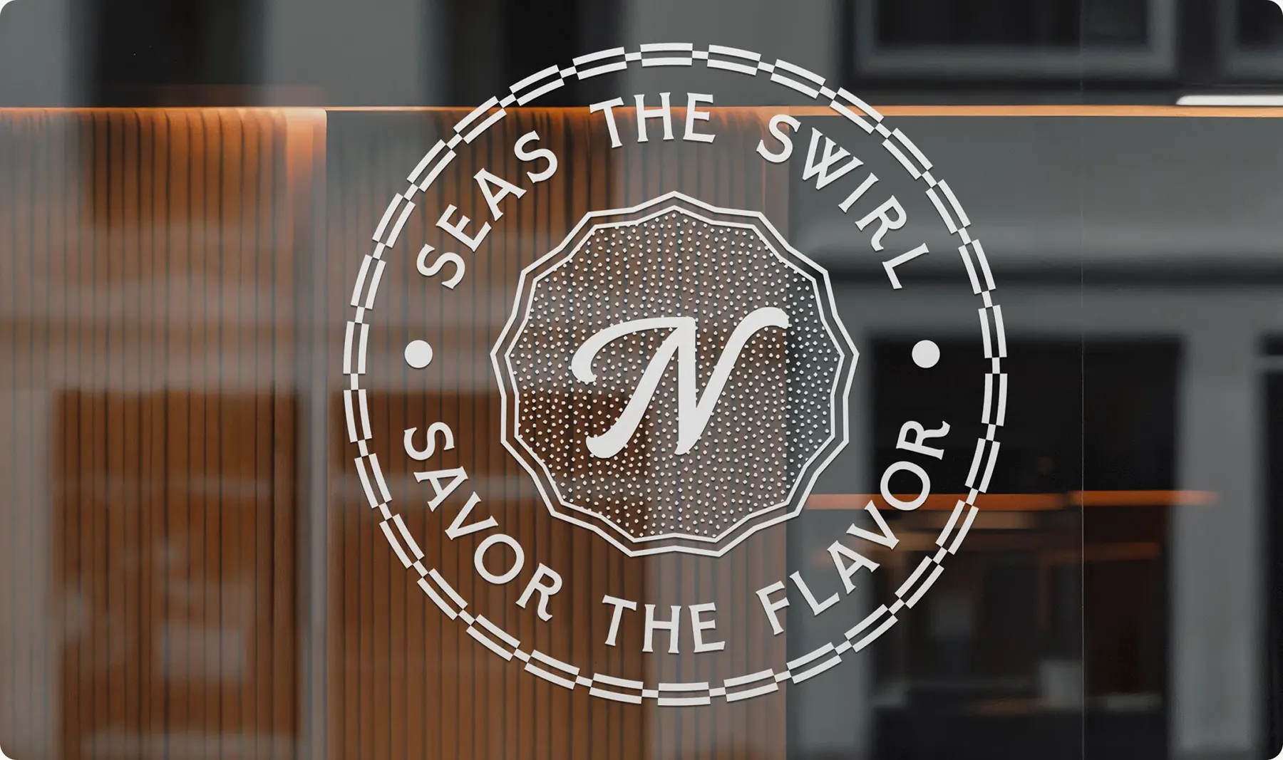Seas the Swirl Neptune’s badge decal on a shop window