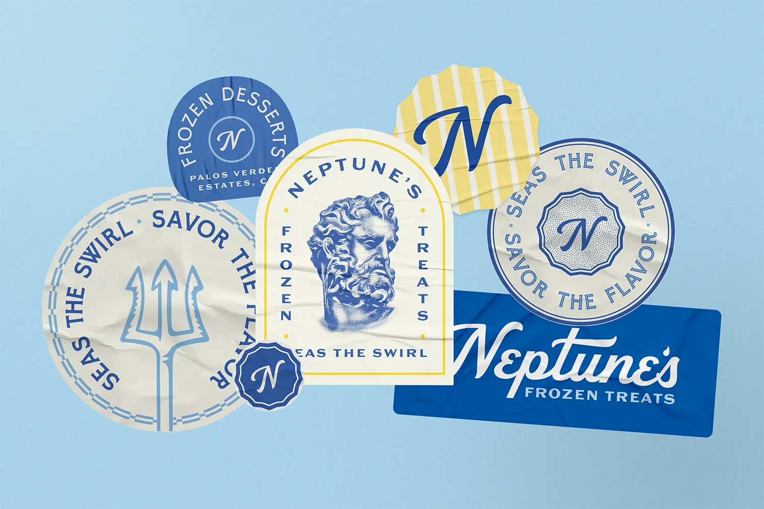 Neptune’s Frozen Treats sticker set with logo badges